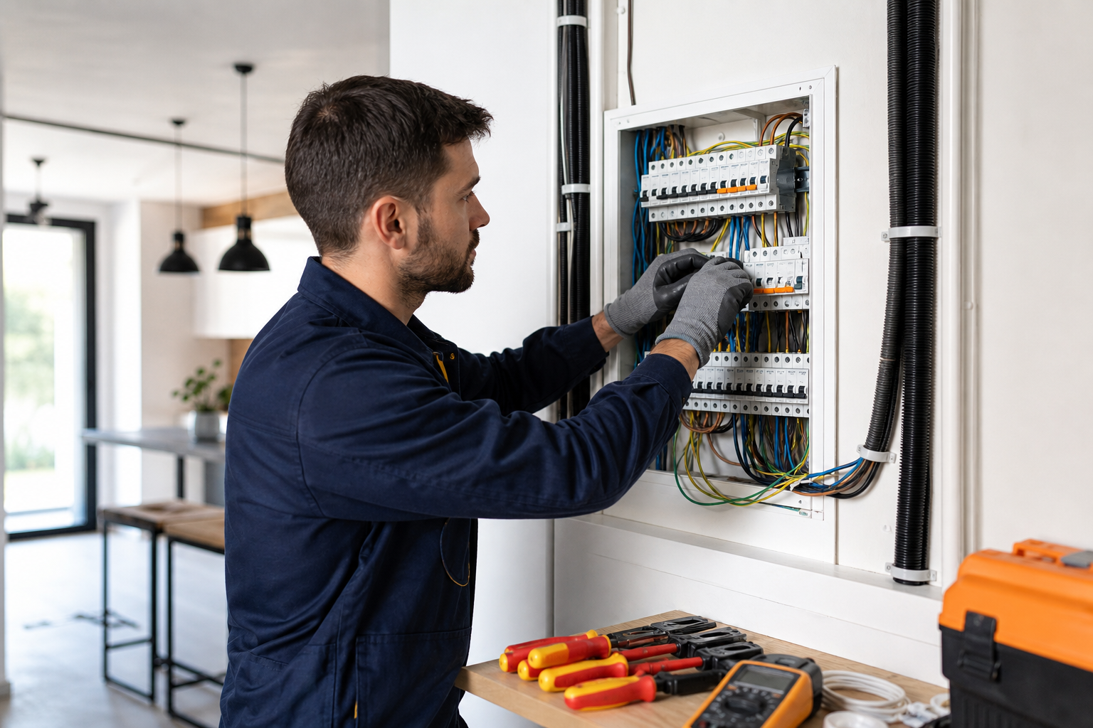 Técnico a executar uma instalação elétrica